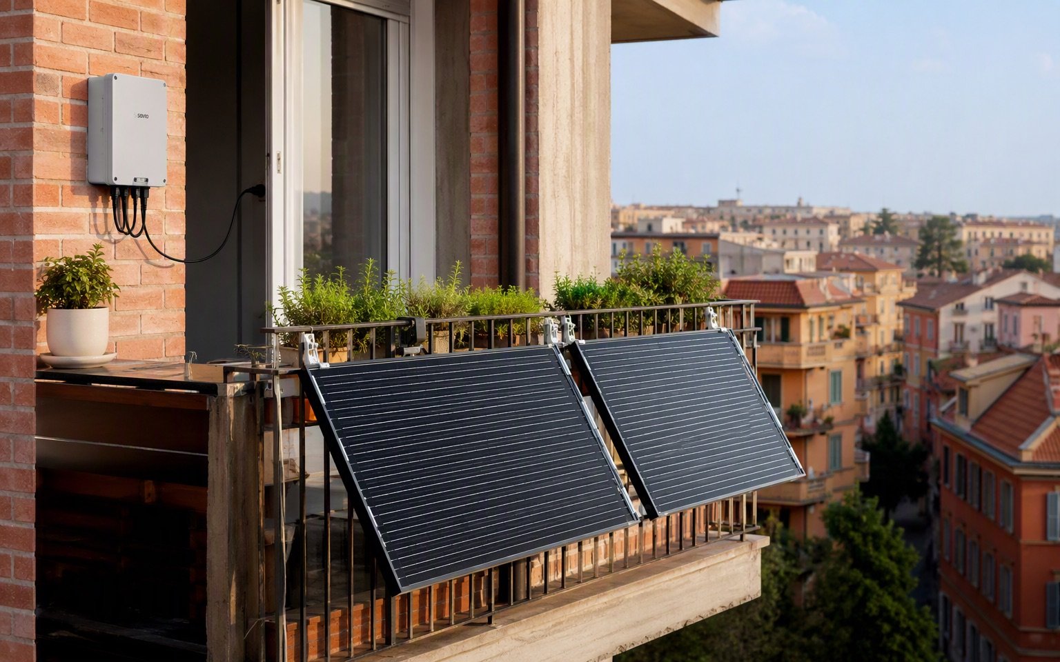 Kit fotovoltaico da balcone installato a Cremona: pannelli plug and play sulla ringhiera