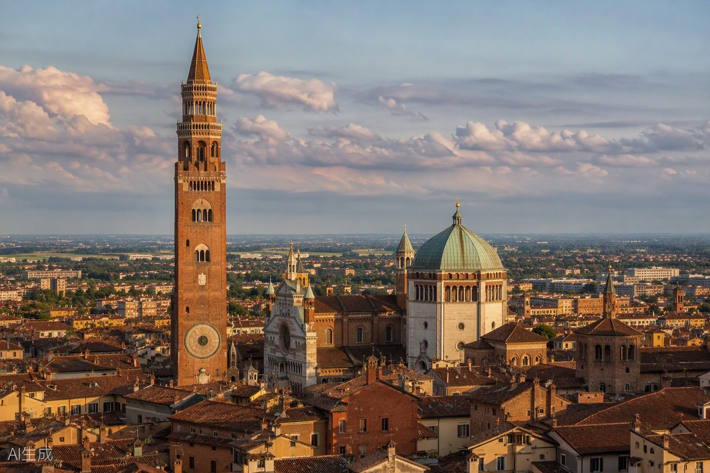 Cremona e la sua pianura: il Torrazzo domina i tetti della città, territorio ideale per il fotovoltaico